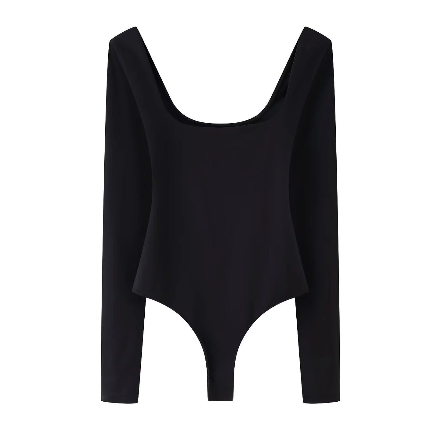 Dam Bodysuit Långärmad Djup Halsringning Elastisk-1
