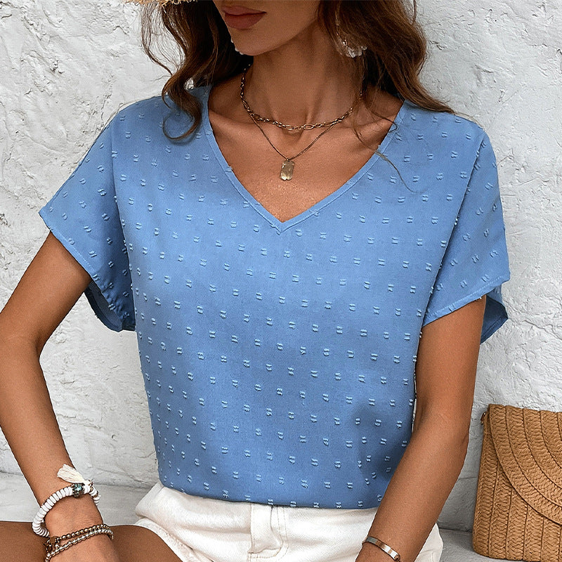 Dam T-shirt V-ringad Kortärmad Polyester-4