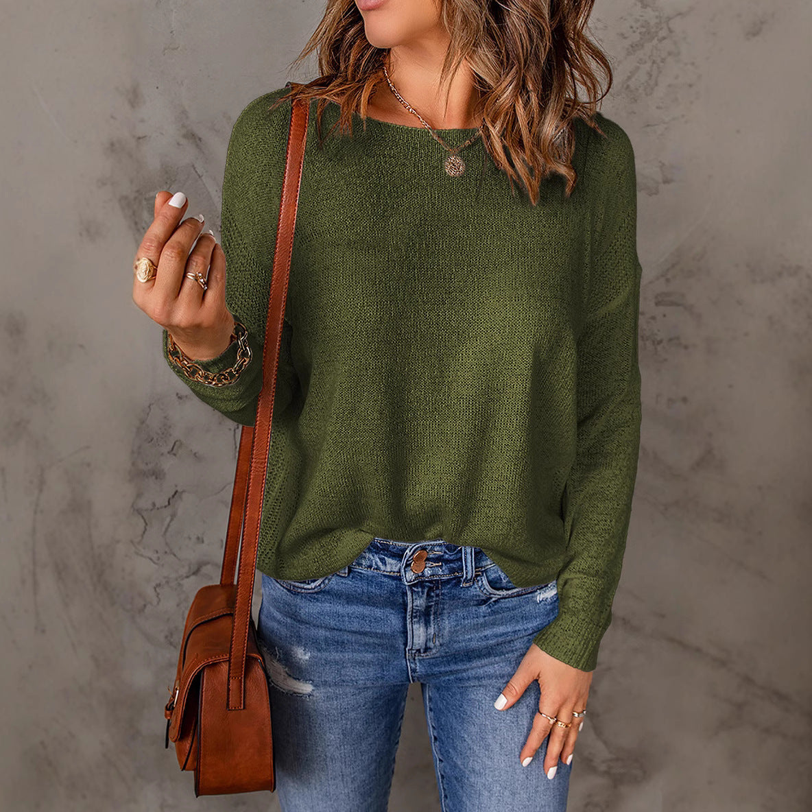 Dam Långärmad Tröja Löst Sittande Alpaka-Ull-6