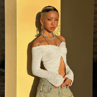 Kvinnors Off-Shoulder Festtop med Långa Ärmar och Rüsch-detaljer 2