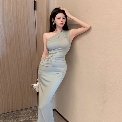 Kvinnors Lång Klänning En-axel Bodycon Högkvalitativt Tyg-1