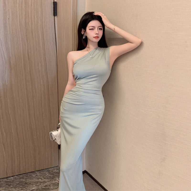 Variant image for Kvinnors Lång Klänning En-axel Bodycon Högkvalitativt Tyg-1