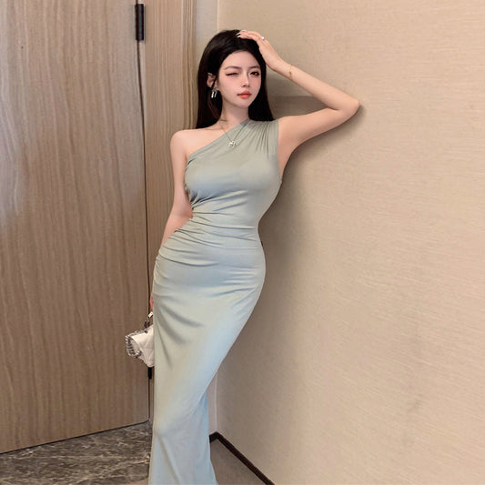 Kvinnors Lång Klänning Enaxlad Slim Fit Polyester-1