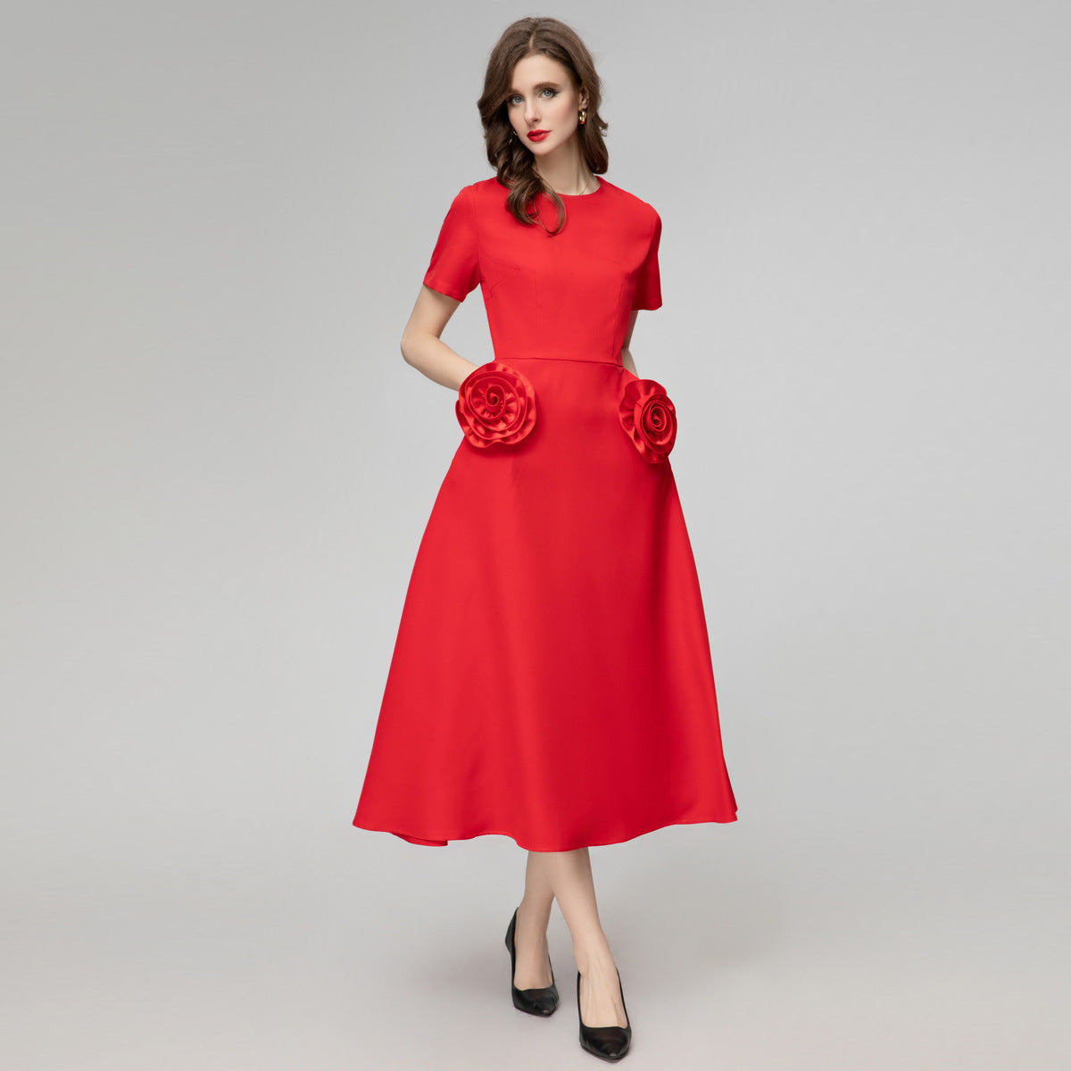 Variant image for Kvinnors Rund Klänning Blommönster Bomull Polyester-6