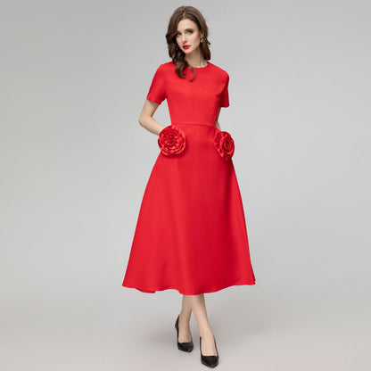 Variant image for Kvinnors Rund Klänning Blommönster Bomull Polyester-6