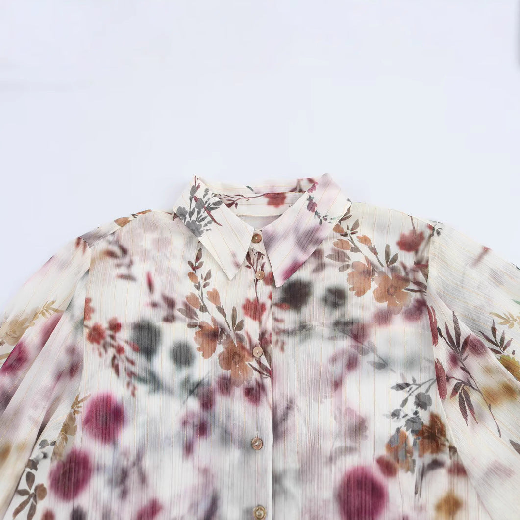 Dam Skjorta Blommig Elegant Polyester Korta Ärmar-2