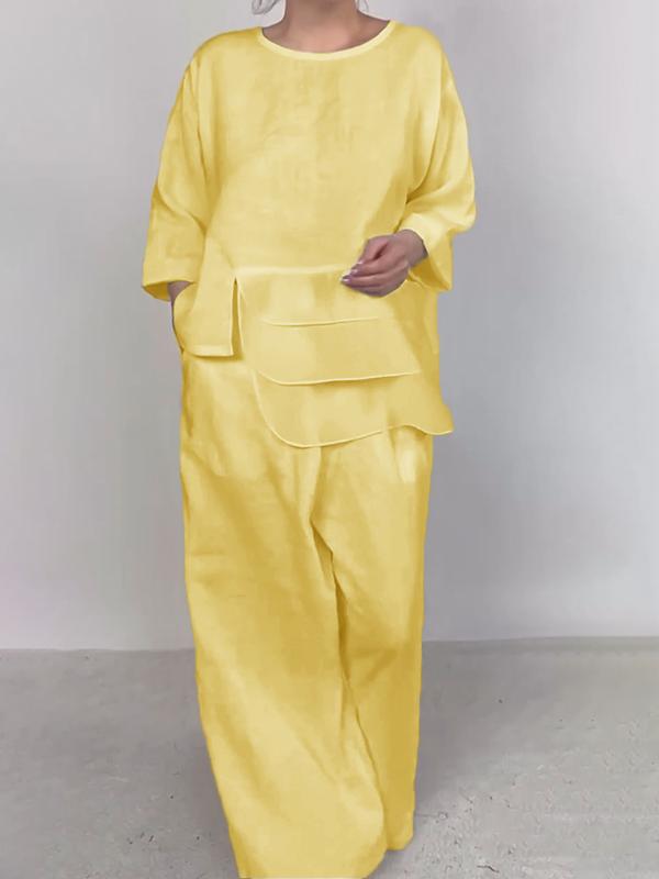 Variant image for Dam Set Långärmad Topp Vida Byxor Acetat-17