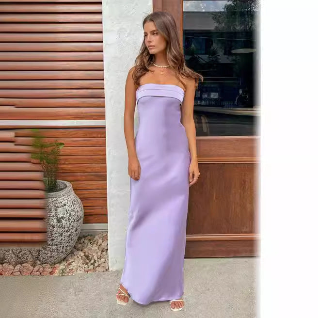 Damklänning Off-Shoulder Bodycon Satin Lång-5