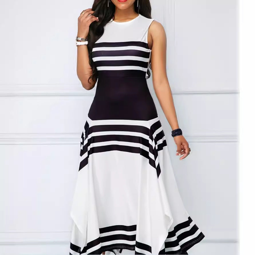 Dam Midi Klänning Randig A-Linje Komposit Rundhals-2