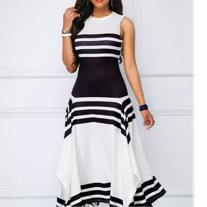 Dam Midi Klänning Randig A-Linje Komposit Rundhals-2