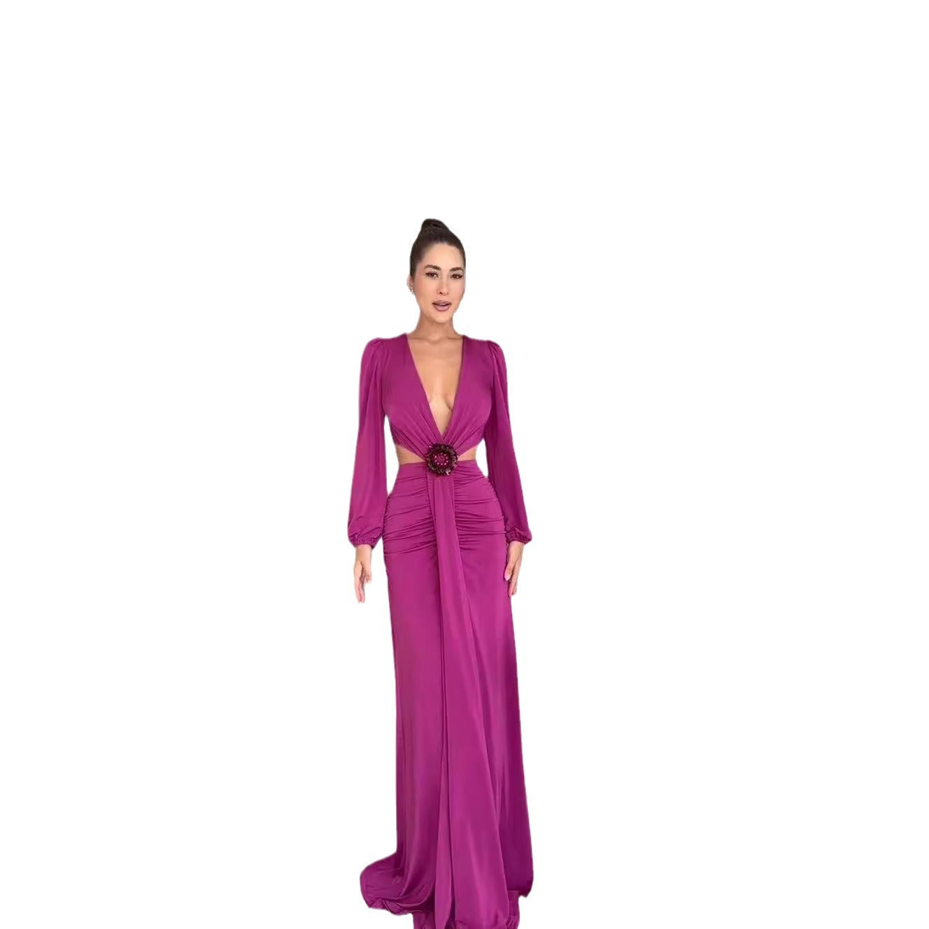 Damklänning A-Linje Långärmad Polyester V-Ringning 3