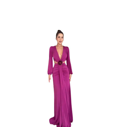 Damklänning A-Linje Långärmad Polyester V-Ringning 3