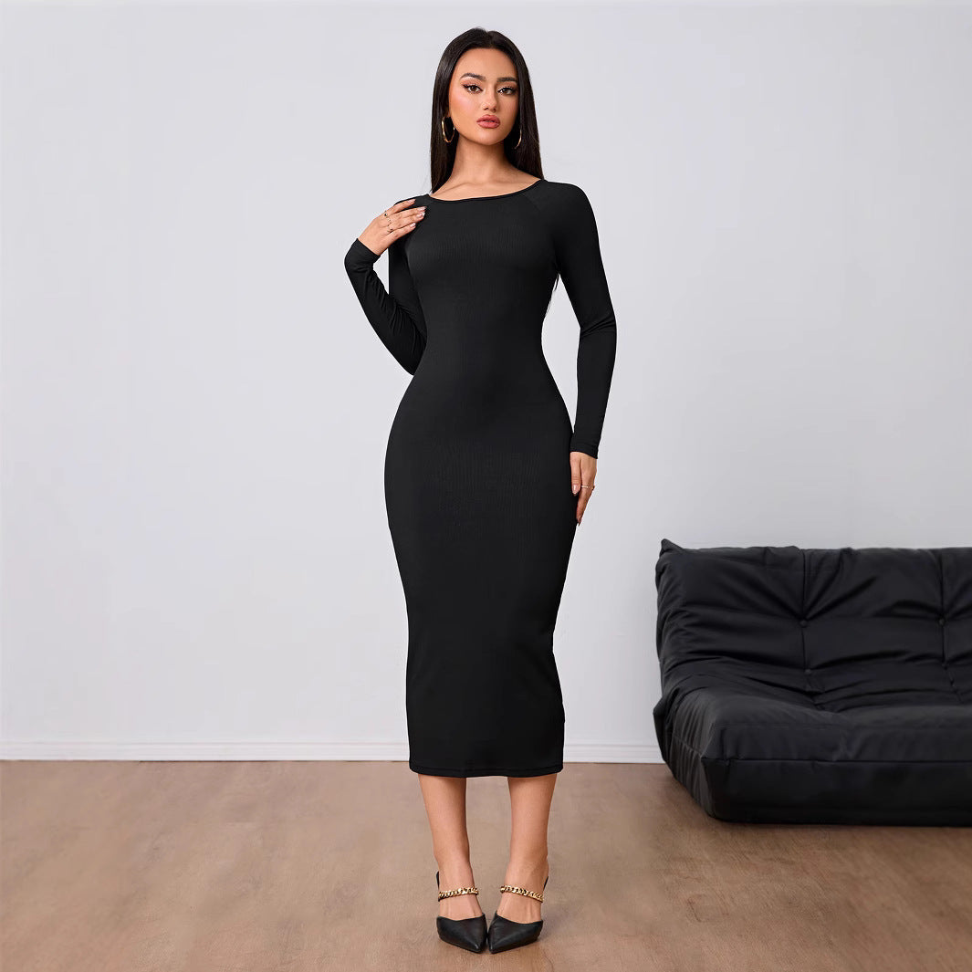 Kvinnors Midi Klänning Bodycon Polyester Minimalistisk Design-4