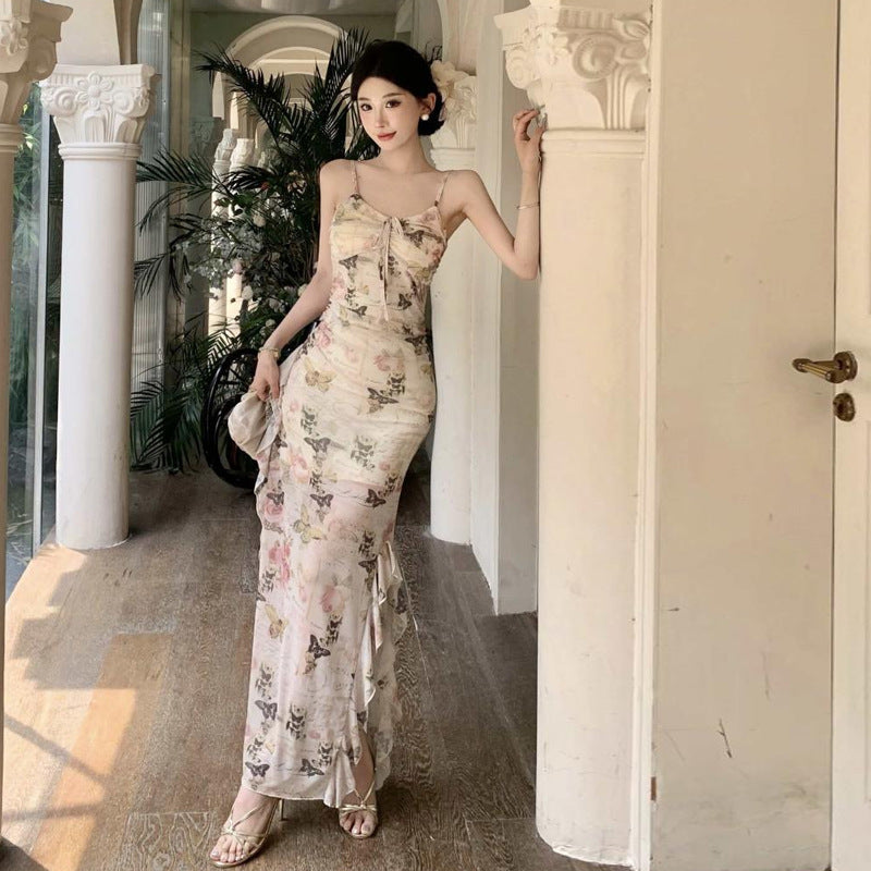 Variant image for Maxiklänning Dam Romantisk Fjäriltryck Polyester V-Ringning-3