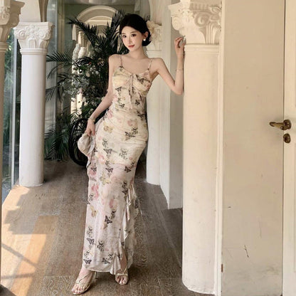 Variant image for Maxiklänning Dam Romantisk Fjäriltryck Polyester V-Ringning-3