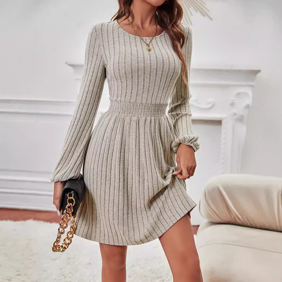 Kvinna A-linjeformad Klänning Långa Ärmar Högkvalitativt Tyg-3