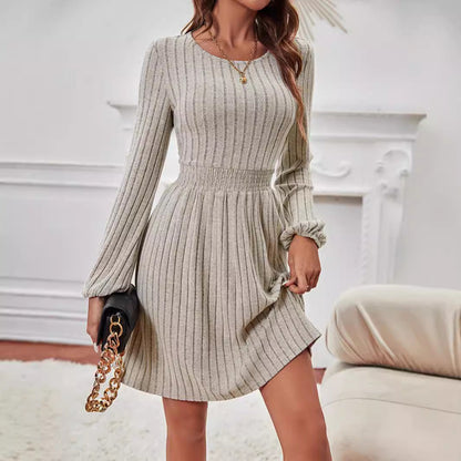 Kvinna A-linjeformad Klänning Långa Ärmar Högkvalitativt Tyg-3