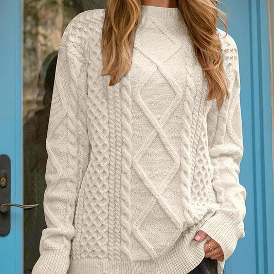 Kabelstickad Tröja Dam i Mjuk Bomullsmix med Rund Halsringning – Elegant och Avslappnad Stickad Tröja för Kalla Dagar 1