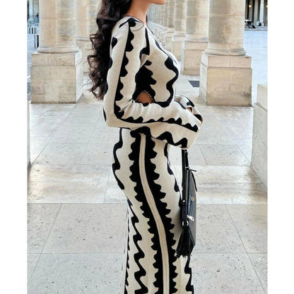 Dam Klänning Hög Midja Bell Sleeve Polyester Fina Dam Klänningar-3