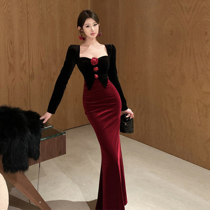 Variant image for Kvinna Delad Klänning Blommig Färgblock Polyester Bomull-1