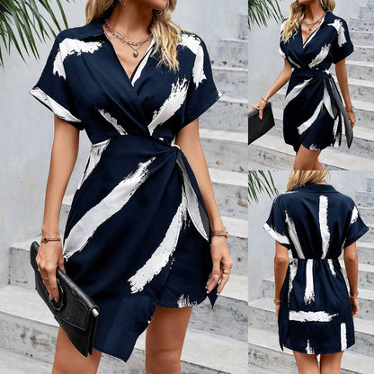 Kvinna V-ringad Klänning Asymmetrisk Polyester-2