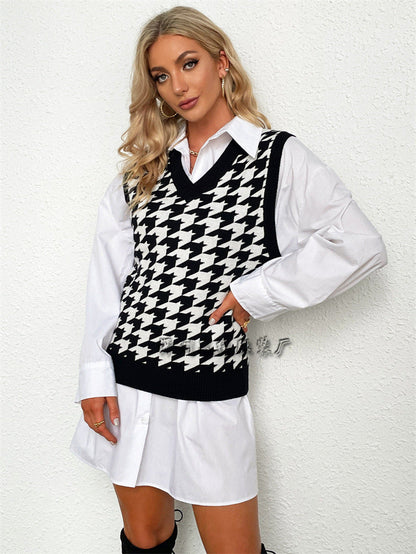 Dam Blommig Stickad Väst Mjuk Akryl Polyester-5