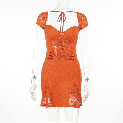 Svart Glittrig Miniklänning med Djup V-hals och Spetsdetaljer – Elegant Festklänning för Kvinna 7