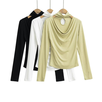 Kvinnors Långärmad Topp Wrap Design Andningsbart Material 2