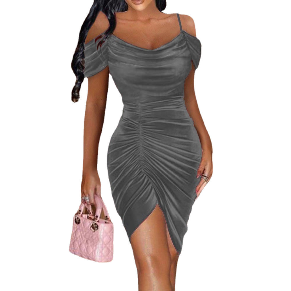 Dam Plyschklänning Spaghettiband Figur-hugging Mjuk Spandex-6
