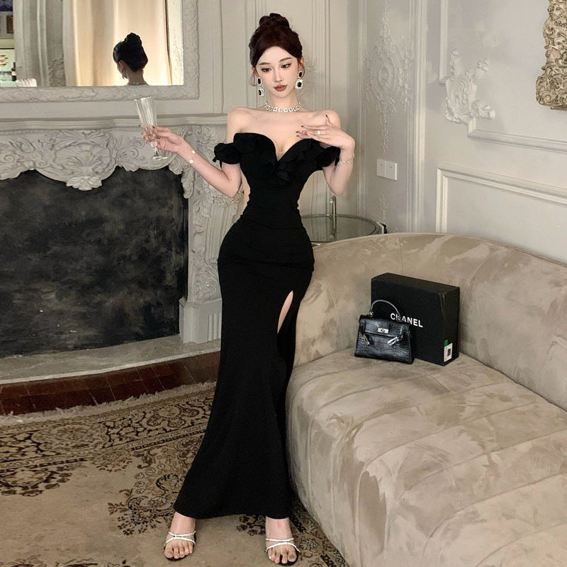 Kvinnors Bodycon Klänning Axelfri med Slits Polyester Elastan-6