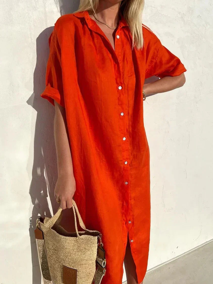 Variant image for Kvinnors Lång Klänning Kortärmad Bomull Modern Design-7