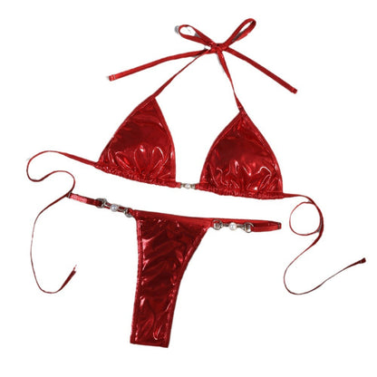 Dam Bikini Skimrande Design med Pärldetaljer i Elastiskt Material-6