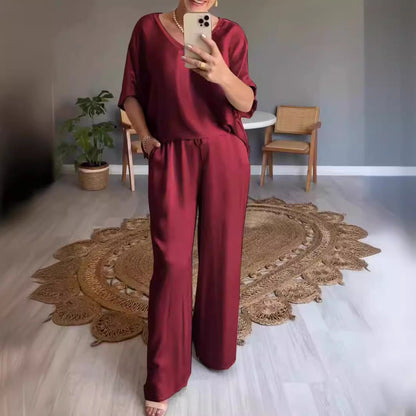 Dam Fritidsset V-ringning Viskos Elegant Avslappnad-3