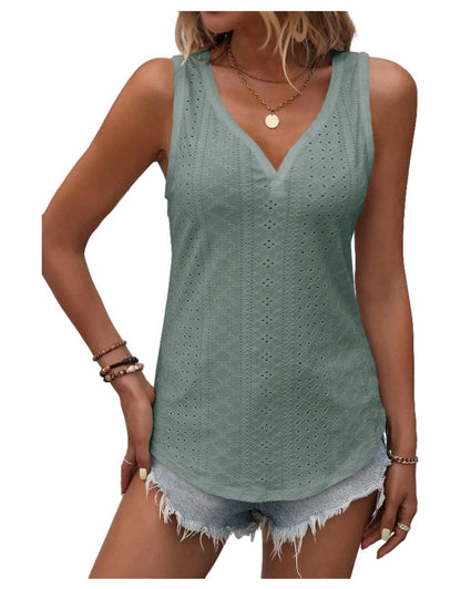 Dam Löst Sittande Tank Top V-Ringning Polyester-1