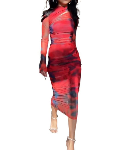 Dam Klänning Långärmad Abstrakt Spandex Elegant 5