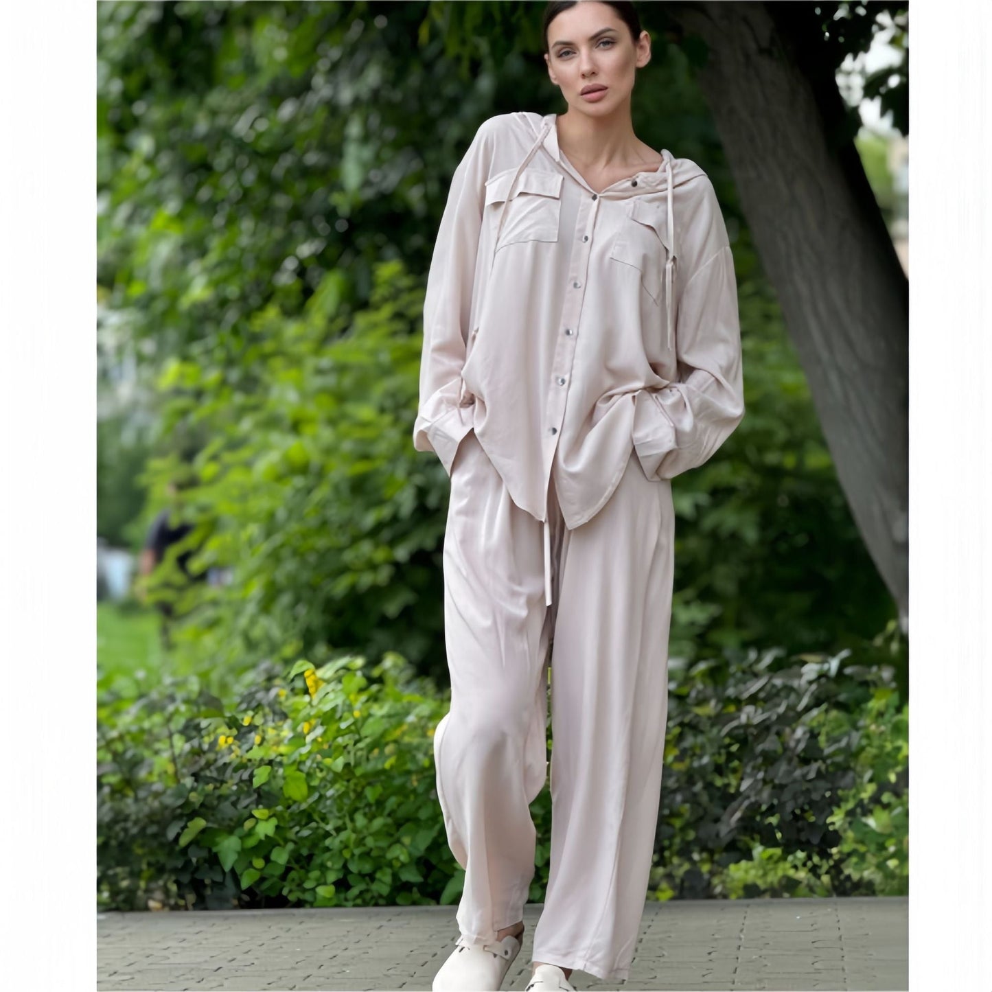 Lång Hoodie Dam Avslappnad Polyester med Ficka-1