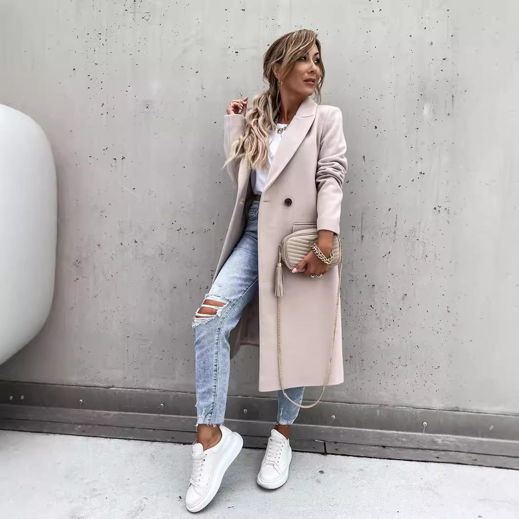 Dam Lång Rock Reversal Collar Polyester 90% Ull-6