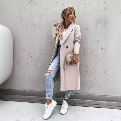 Dam Lång Rock Reversal Collar Polyester 90% Ull-6