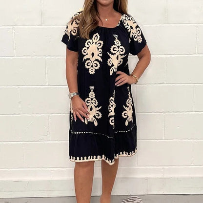 Dam Klänning Kortärmad Utskriven Polyester-1