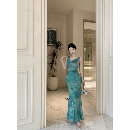 Dam Maxiklänning Halterneck Mesh Polyester Elegant-4