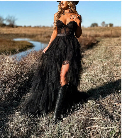 Variant image for Maxiklänning Dam Asymmetrisk Off-Shoulder Tulle Lång Kjol-1