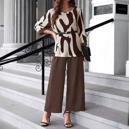 Snygga Byxor Dam Raka Ben Abstrakttryck Tautecord 7