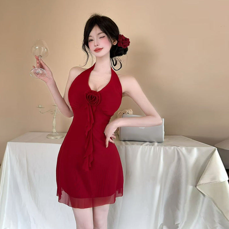 Variant image for Kvinnors Mini Klänning Halterneck Polyester med Fransar-10