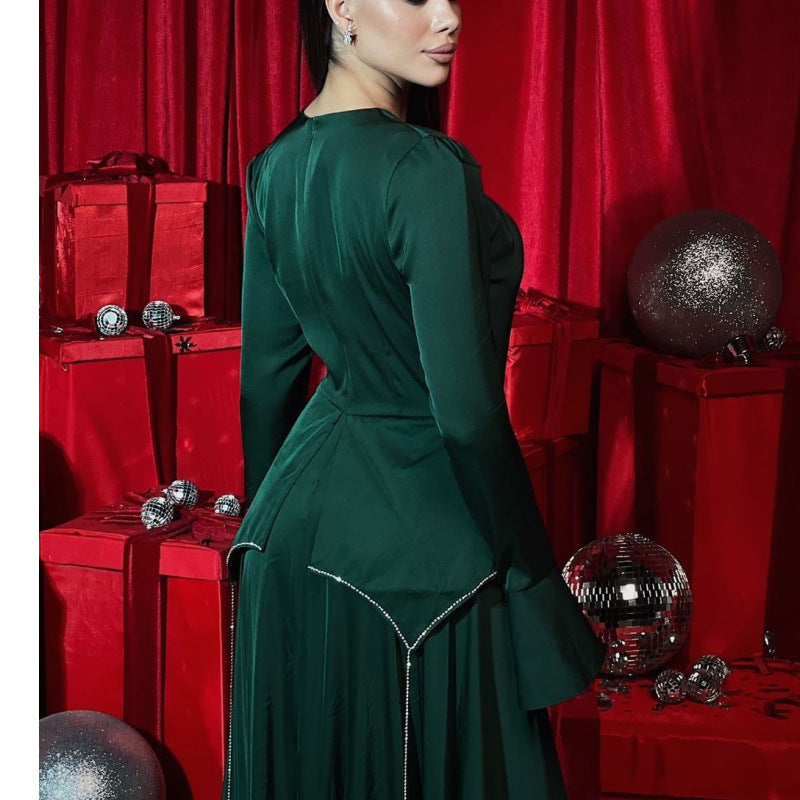 Kvinna Lång Klänning A-Linje Polyester Elegant Långärmad-3