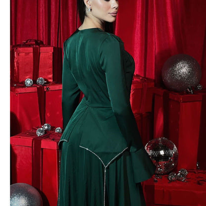 Kvinna Lång Klänning A-Linje Polyester Elegant Långärmad-3