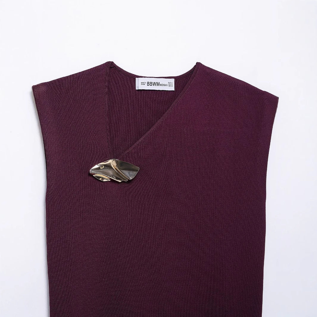 Dam Topp Draperad Andningsbart Material Elegant Silhuett-3