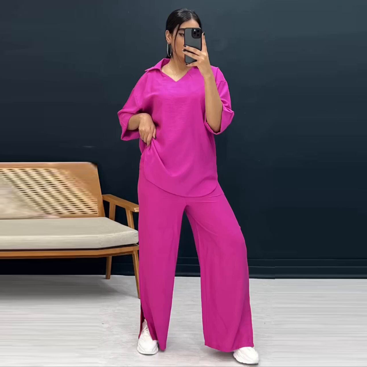 Variant image for Dam Fritidsdräkt Löst Set Polyester Halvlånga Ärmar Långa Byxor-1