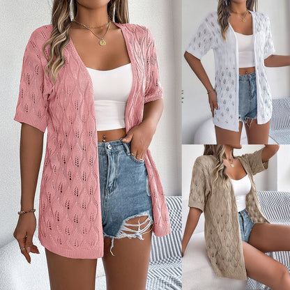 Herr T-shirt Ihålig Blad Design Kvalitets Lätt Bomull-2