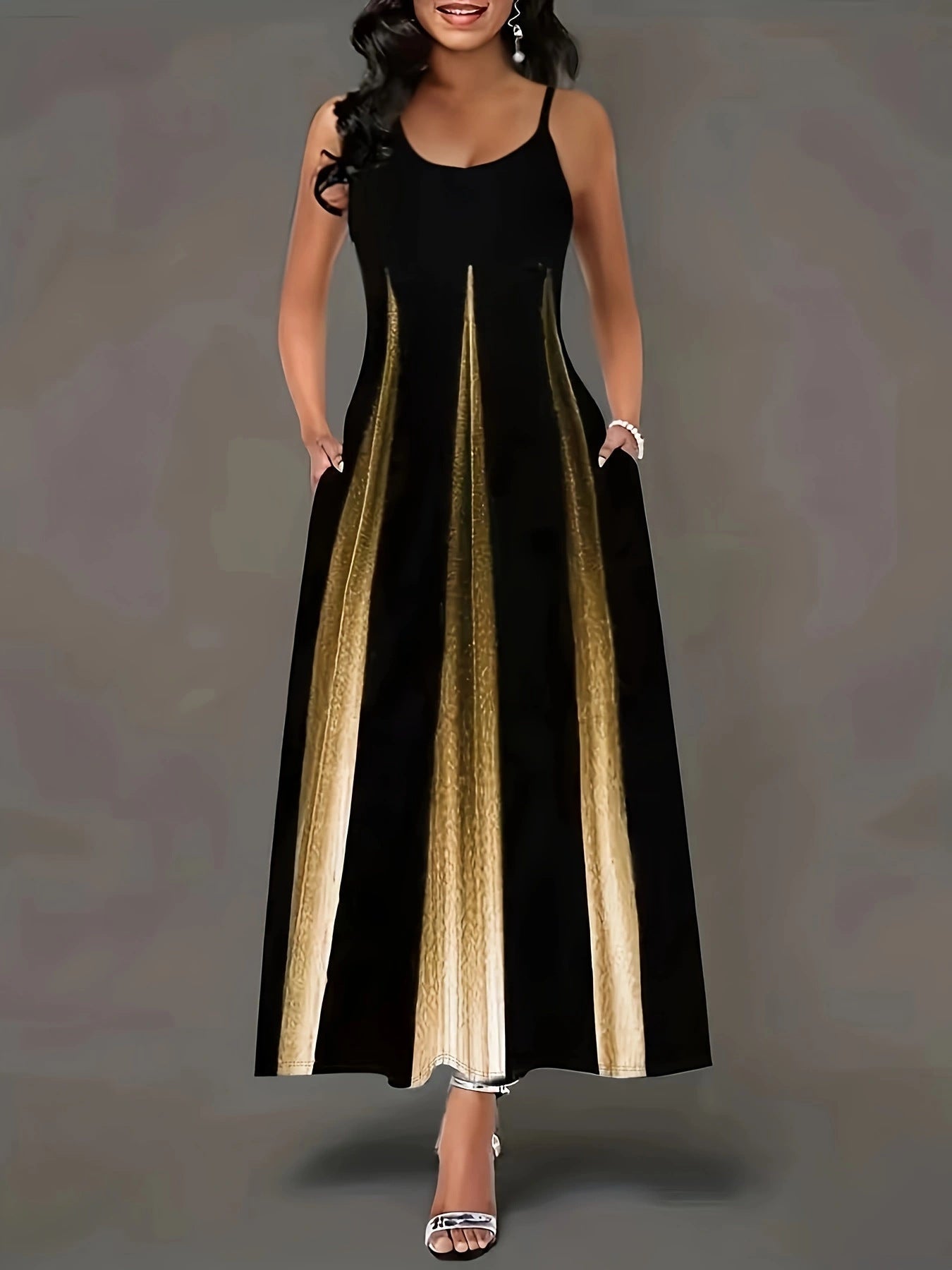 Variant image for Kvinnors A-Line Klänning Blommönster Spaghettiband Polyester-11