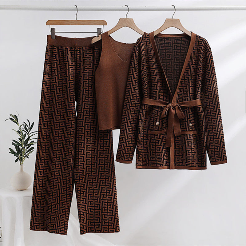Dam Kappa Set Långärmad Jacquard Akryl 8